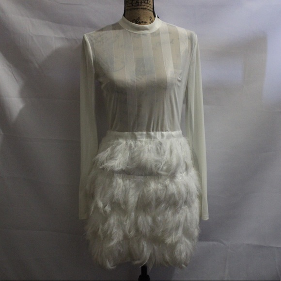 pretty little thing white feather dress